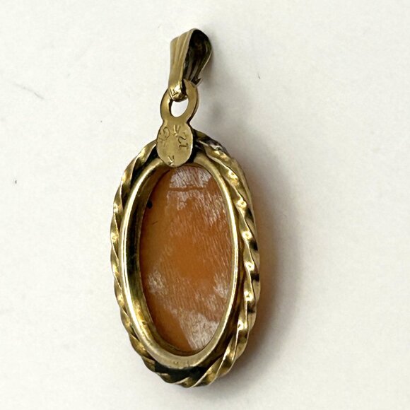 Vintage 1/20 12K GF Left Facing Cameo Pendant Oval Shell Gold Filled Rope Frame - Picture 9 of 13